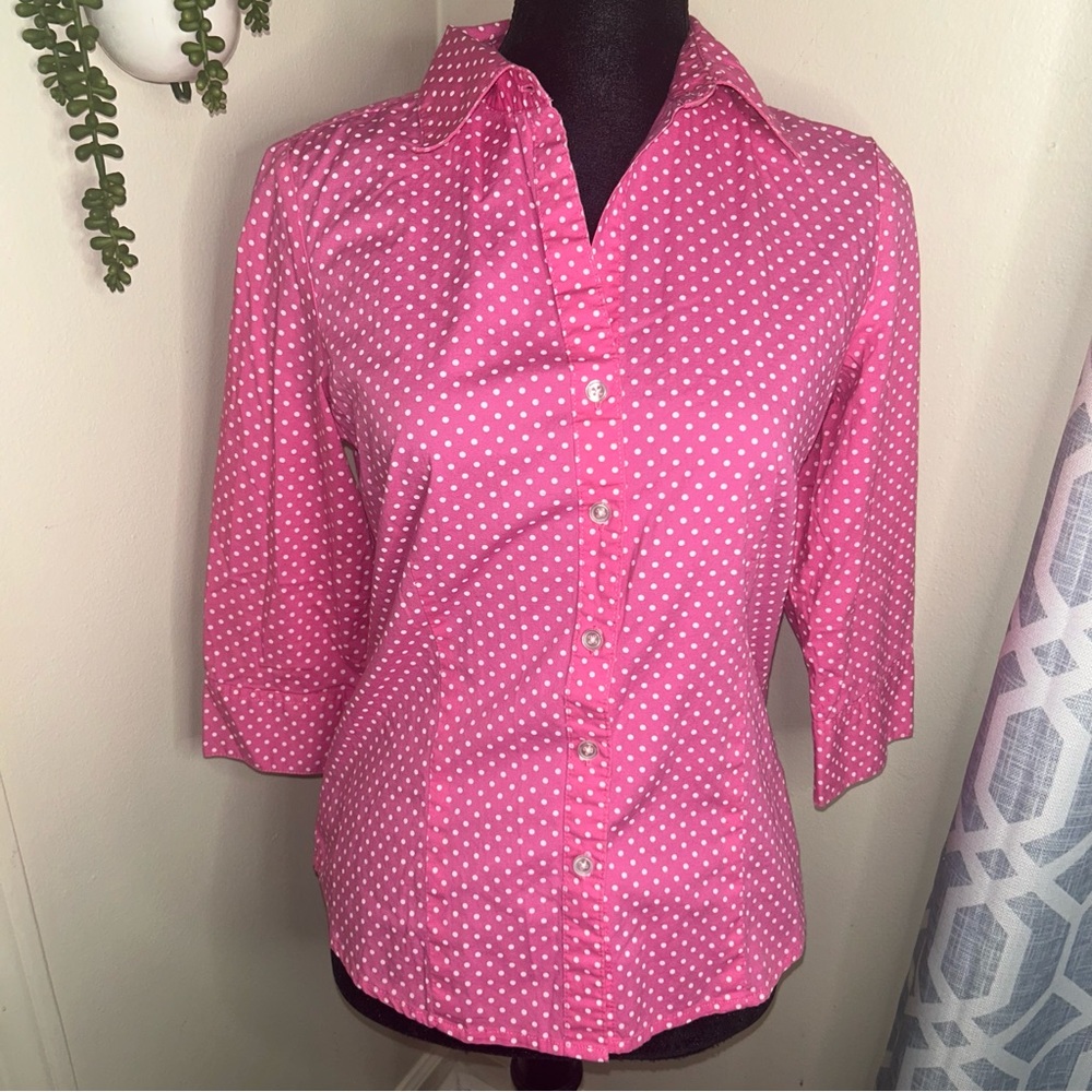 Kim Rogers Pink Polka Dot Button Down Shirt